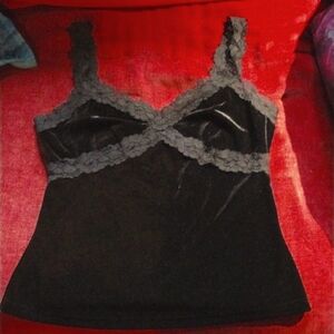 Black velour Cami women's size medium junior with black lace straps.